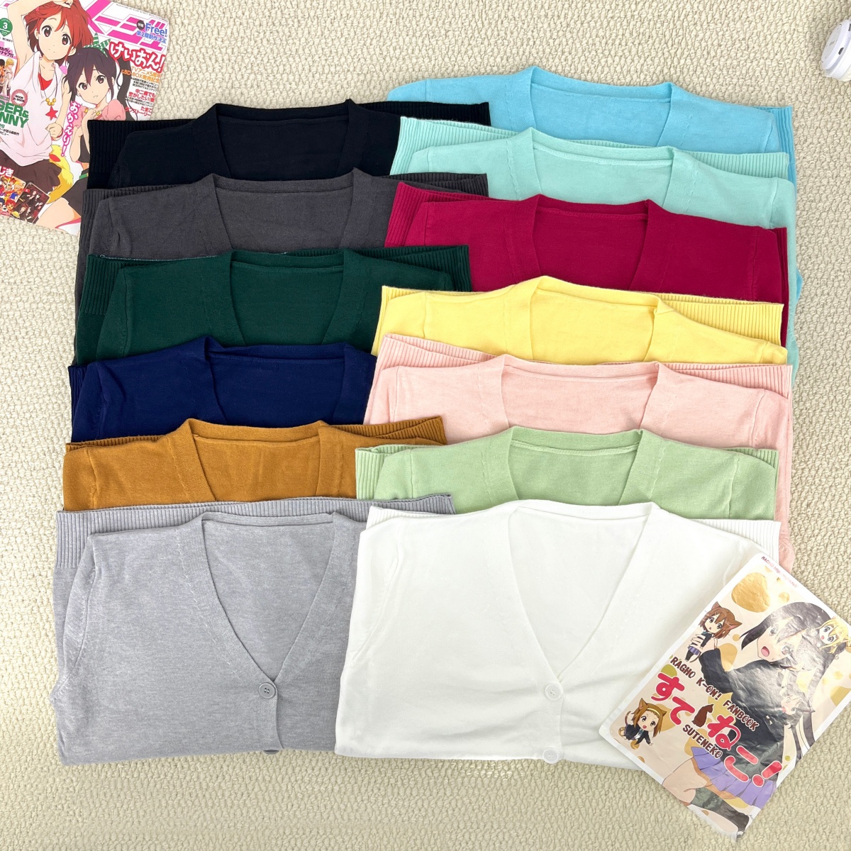 兔言舍V领长袖叠穿毛衣 基础款学院风多色带口袋JK针织衫开衫外套