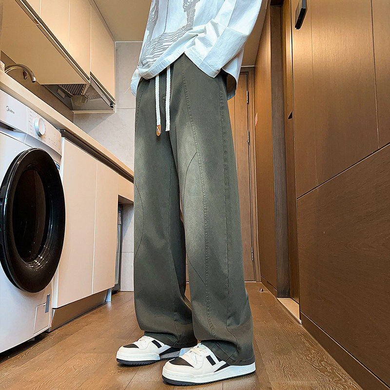 春季男士莱赛尔垂感拼接宽松阔腿裤青少年弯刀老钱风大码休闲裤,男装,休闲裤,淘宝优惠券,粉丝福利购,淘宝优惠卷