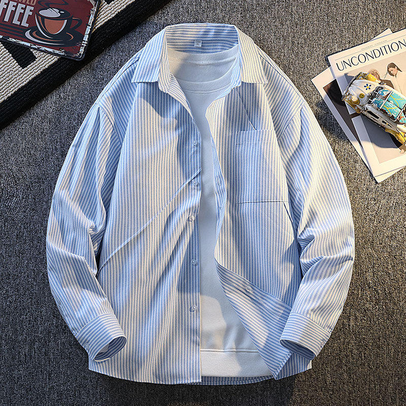 春季男士款时尚个性褶皱衬衫青少年百搭水洗条纹牛津纺衬衫外套,男装,衬衫,淘宝优惠券,粉丝福利购,淘宝优惠卷