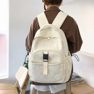 韩版书包初中生女简约双肩包纯色简约校园初高中学生大容量双肩包