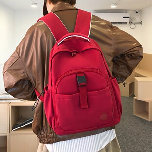 韩版书包初中生女简约双肩包纯色简约校园初高中学生大容量双肩包