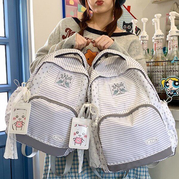韩系ins条纹星星双肩包女大容量百搭大学生旅行书包轻便校园背包