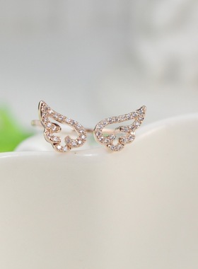 开口天使之翼镀金镶锆石韩版戒指