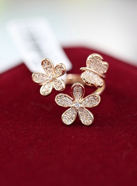 微镶锆石钻开口镀金时尚风戒指