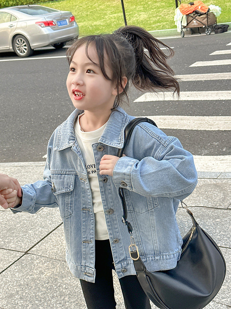 66 공주 아동복 소녀 자켓 봄 옷 유행 아동 데님 탑 봄 가을 2024 새로운 유행 가을 트렌드