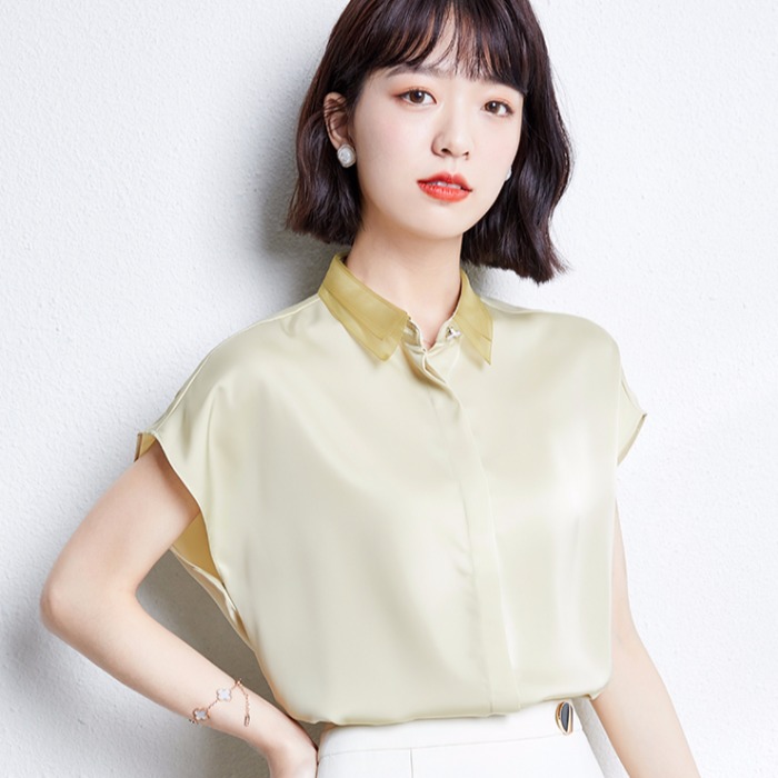 设计感小众短袖缎面衬衫夏装
