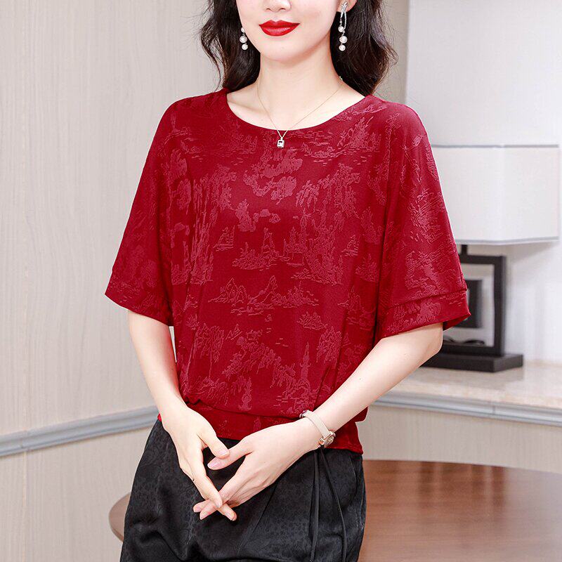 宽松短款T恤女士夏装短袖小衫中老年妈妈遮肚子休闲上衣高端洋气