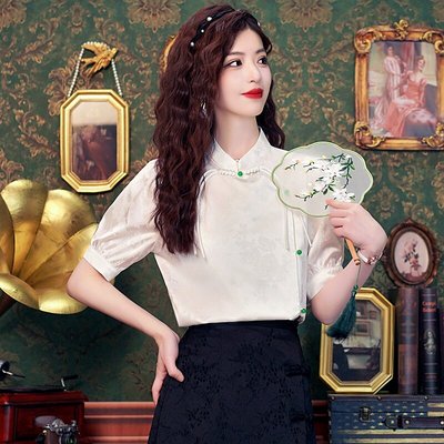 甜美短袖真丝衬衫上衣