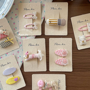 新款韩版甜美粉色系发夹儿童布艺侧边碎发刘海夹兔兔对装掰掰