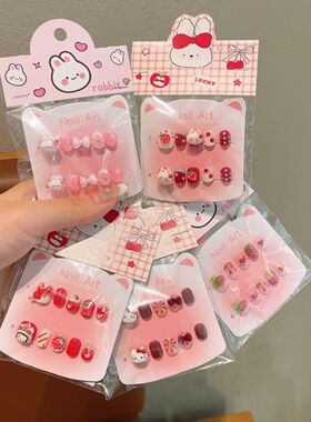 儿童红色新年指甲贴2026新款可爱卡通女童自粘穿戴甲片女孩美甲贴