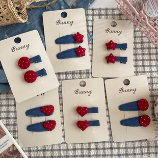 韩版新款秋冬牛仔发夹波点星星儿童发饰布艺女孩发卡刘海侧边夹