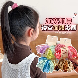 秋冬儿童彩色加宽面膜发圈女童上学扎发高马尾镂空不伤发发绳皮筋