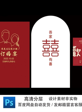 石榴红色系订婚宴婚礼结婚派对背景布置迎宾水牌PS设计素材