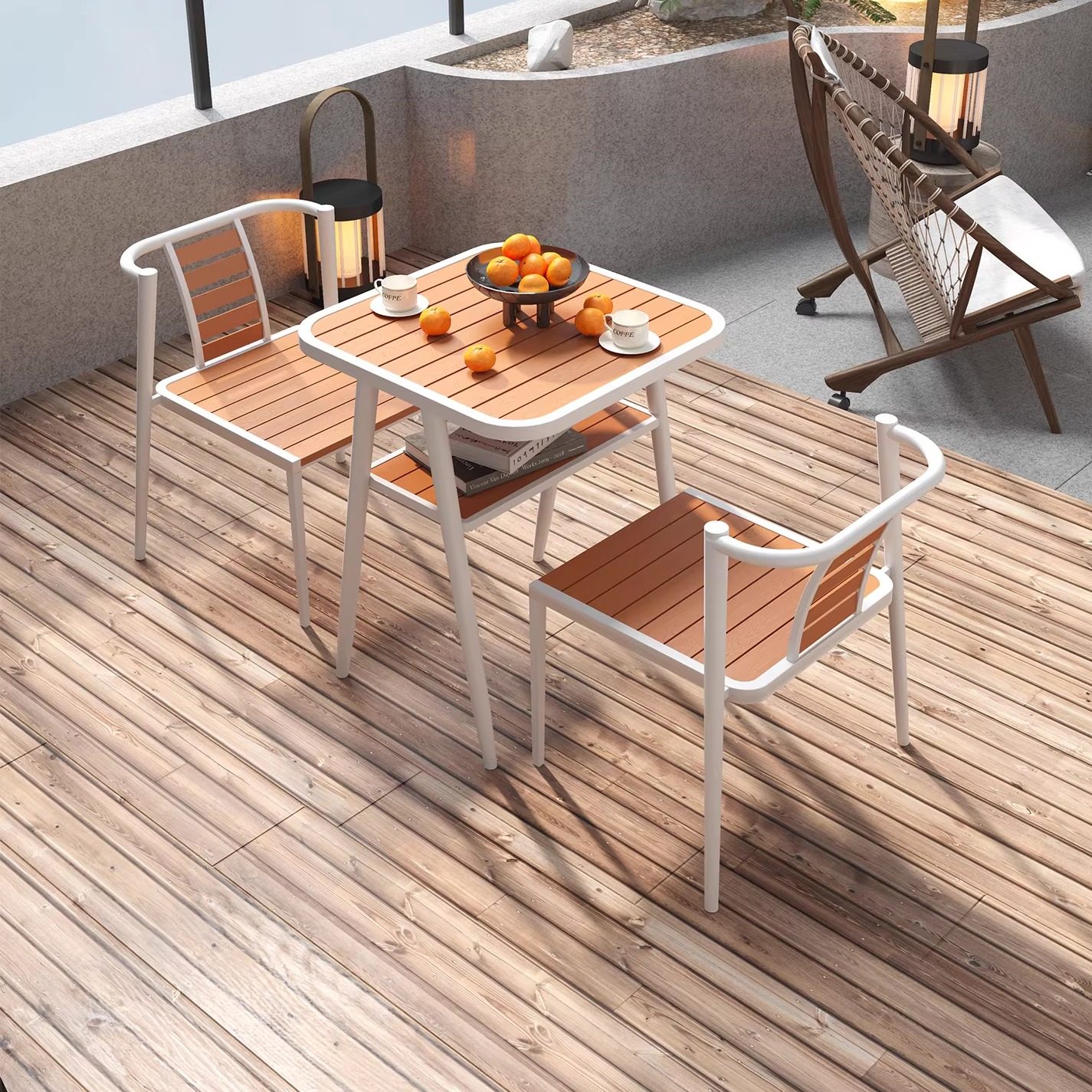 庭院阳台简约塑木防水铁艺小户型防晒户外露天组合桌椅休闲一整套