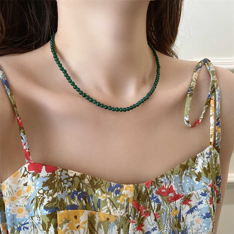 绿色玉髓串珠碧玉色新中式项链