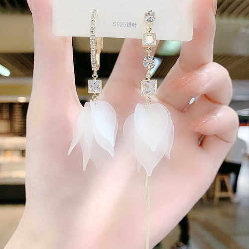 不对称花瓣流苏耳环女钻AB