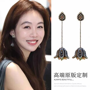 姜妍同款花朵耳环长款波西米亚民族风流苏耳饰女复古高级耳钉耳坠
