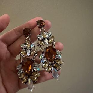 矜贵感轻奢千金大小姐耳饰复古做旧重工锆石夸张耳环长款气质耳钉