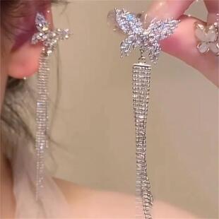 闪钻蝴蝶流苏耳骨夹无耳洞女轻奢小众百搭气质显脸小耳饰耳挂仙气