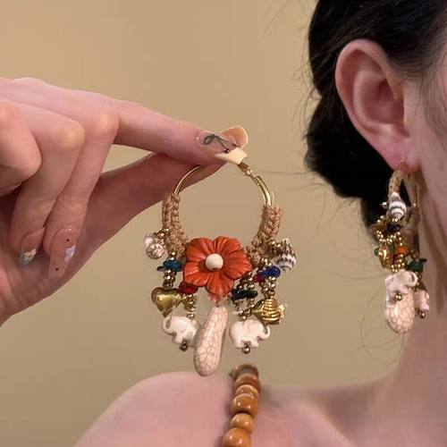 曼谷之花彩色花朵流苏耳环