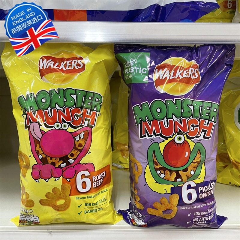 苏州现货 英国walkersmonster munch怪物烤牛肉洋葱玉米薯片6x22g