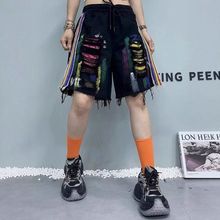 欧货牛仔五分裤女2025夏季新款重工彩绘涂鸦破洞撞色杠长宽松短裤