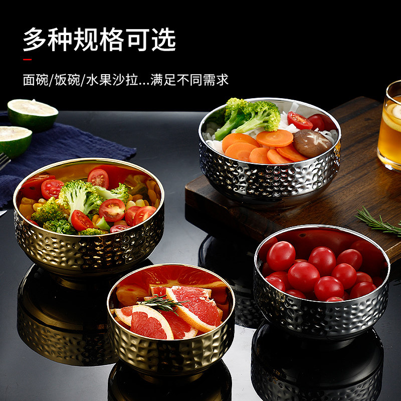 不锈钢锤纹韩式拉面泡菜碗饭碗