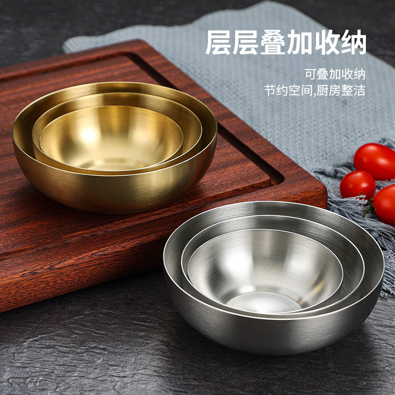 304不锈钢小碗韩式料理碗金色泡菜碗备单层碗蘸料酱碟韩国米饭碗