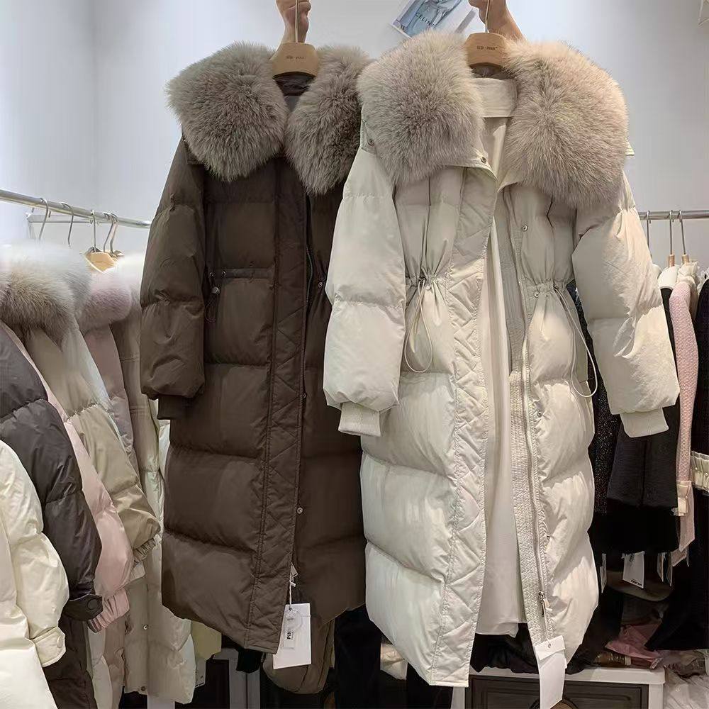 冬季韩系大毛领中长款保暖棉服女