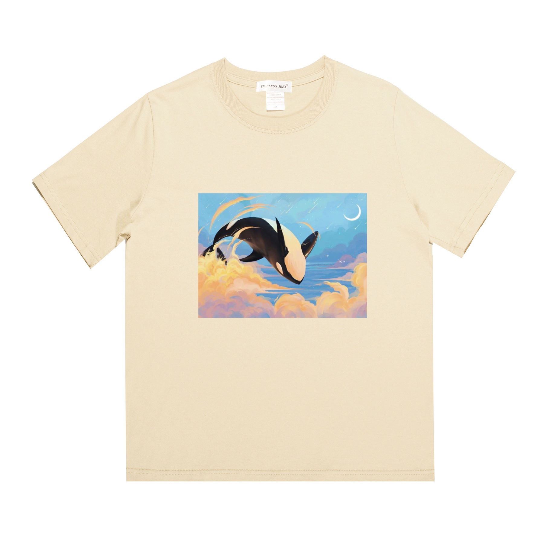 原创潮牌夏装新款情侣重磅纯棉短袖T恤鲸鱼星海贴布印花男女宽松