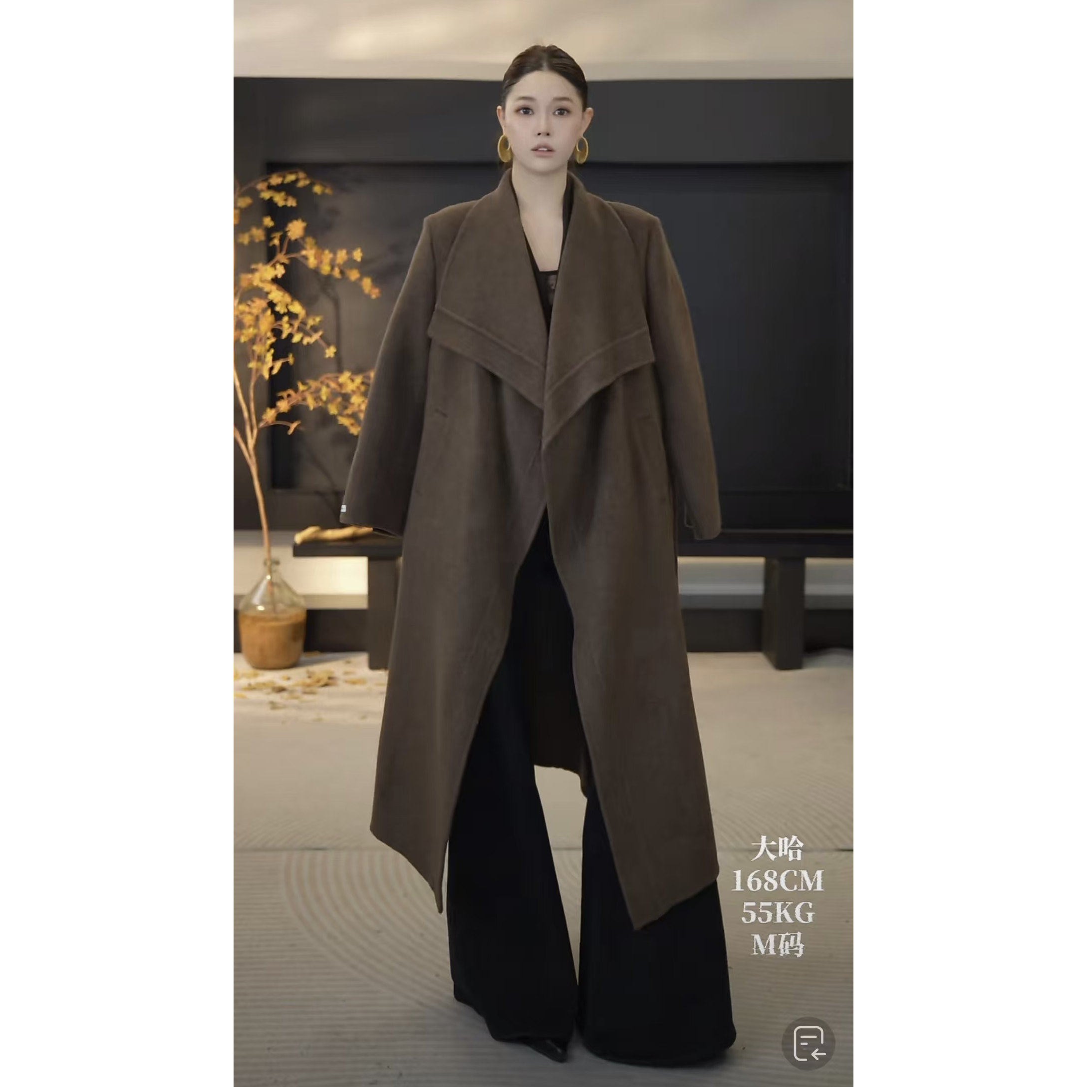 【波尔多德】25年秋冬新款正肩腰带款休闲中长款双面羊毛大衣外套