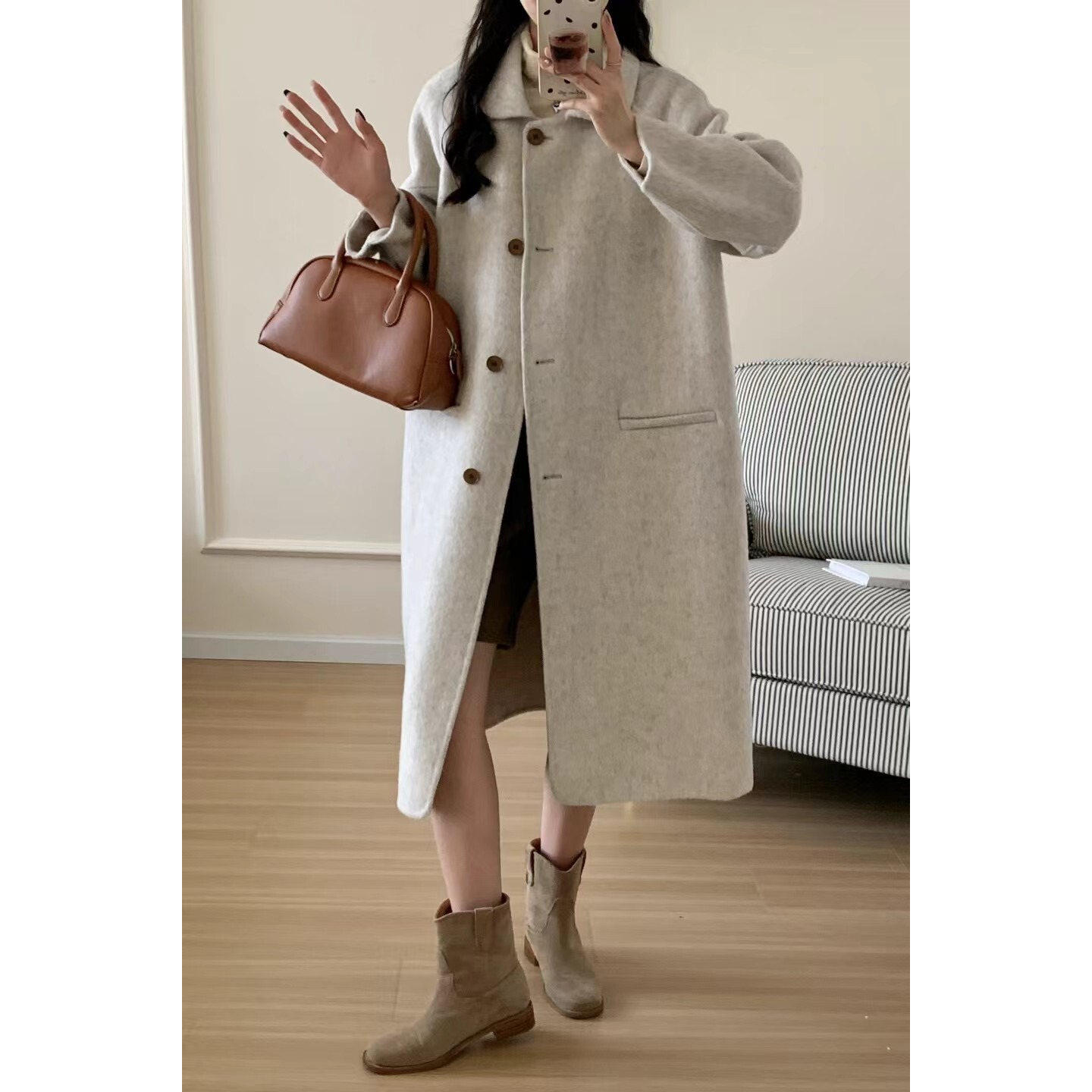 【怦然心动】原创新款羊毛高端双面羊毛大衣气质高级毛呢外套