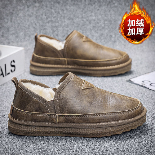 冬季新款男一脚蹬懒人面包鞋潮