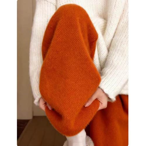 橘色水貂绒垂感针织裤2025独特超好看加绒裤子韩版宽松软糯糯米裤