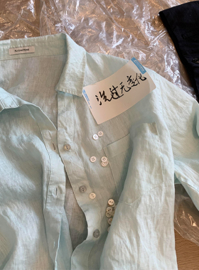 被惊艳到了！浅绿色亚麻独特衬衫女2025超好看独特设计感宽松上衣
