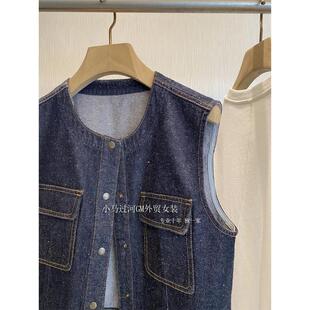 复古满天星彩点设计感口袋牛仔马甲女 ep元 渠道货 高品质