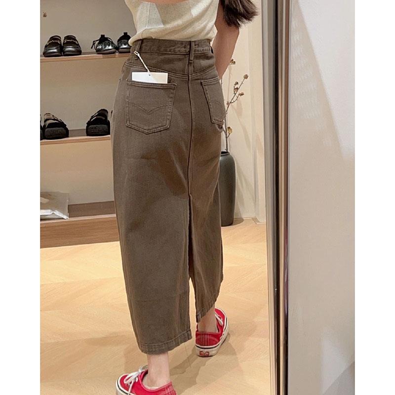品牌专柜高端女装外贸高级感超好看高腰咖色a字牛仔半身裙子女