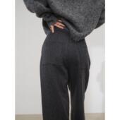 阔腿裤 现货秋冬高腰垂感宽松显瘦直筒长裤 格雷系深灰色毛呢西装 女