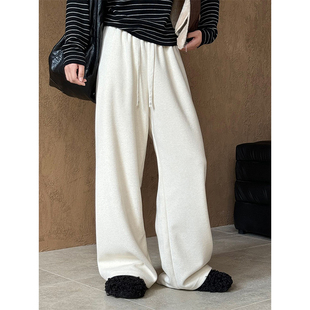 宽松糯米裤 穿过才推荐 高腰拖地直筒裤 女秋冬新款 笑脸抽绳阔腿裤