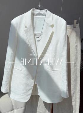 CHAO级推荐！极简风白色亚麻小西服女夏季薄款高智感穿搭西装外套
