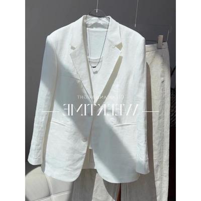 CHAO级推荐！极简风白色亚麻小西服女夏季薄款高智感穿搭西装外套