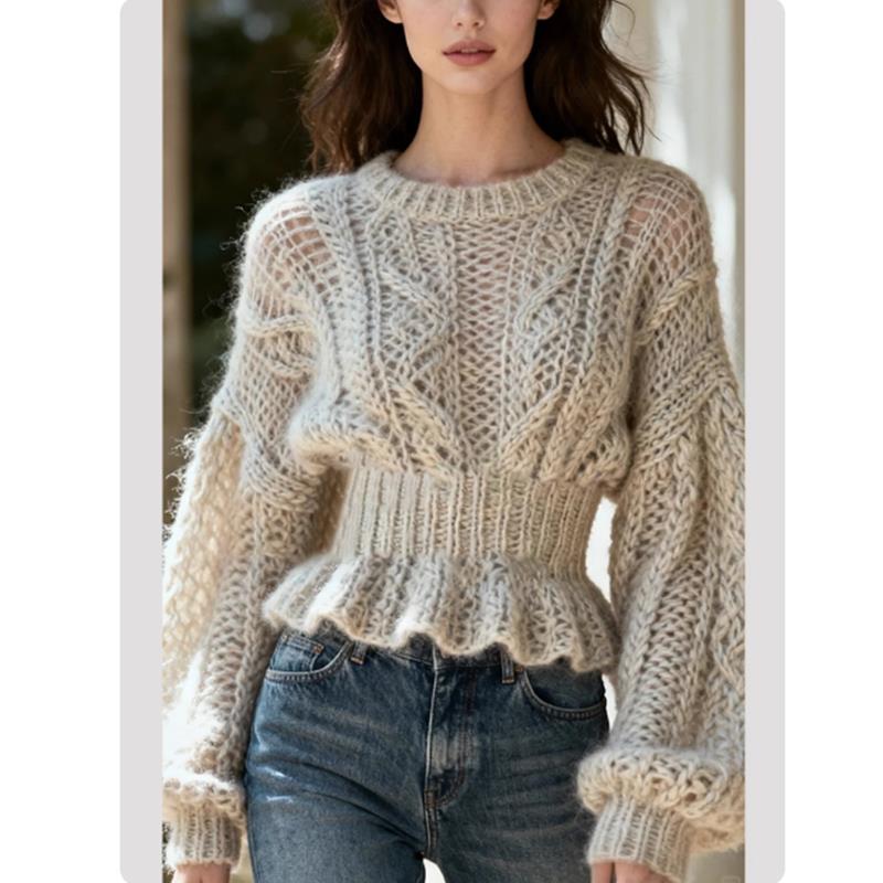 早秋氛围感穿搭上衣女款2025新款爆款chic别致高级感米色针织毛衣