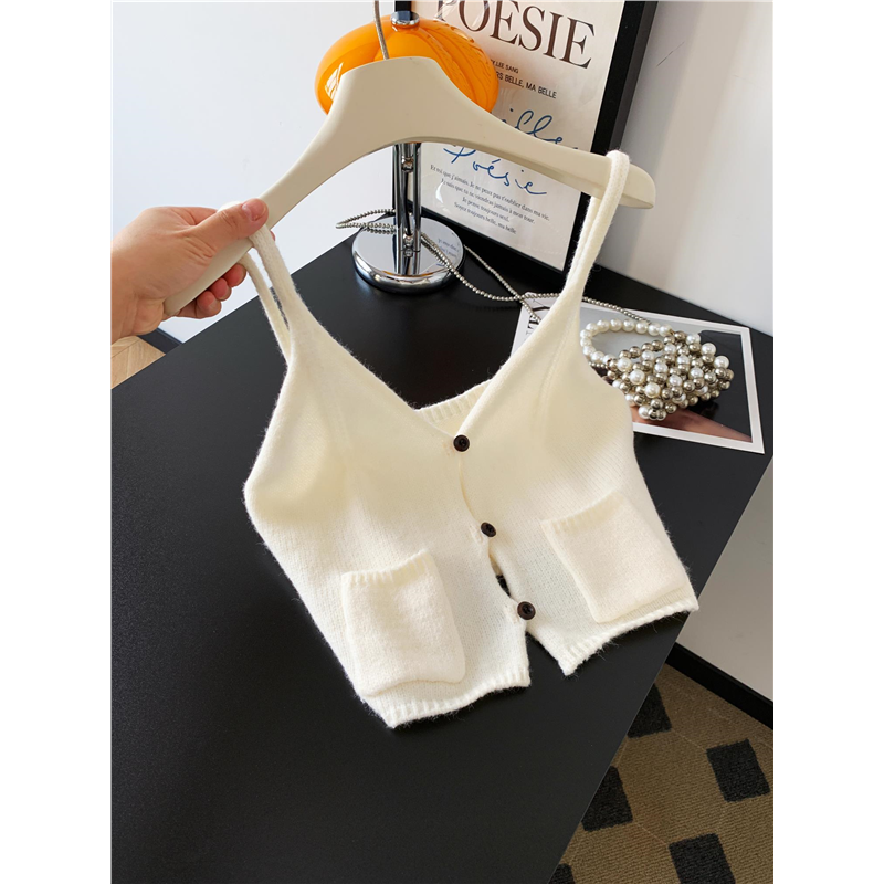 牛X货 巨炸裂！韩系慵懒风甜美针织吊带背心女夏季外搭短款上衣