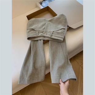 今年流行灰色加绒加厚工装弯刀阔腿裤女秋冬新款宽松慵懒风休闲裤