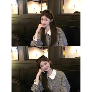 CHAO级推荐！ 甜心欧尼 格子娃娃领衬衫女公主气质经典时髦感上衣