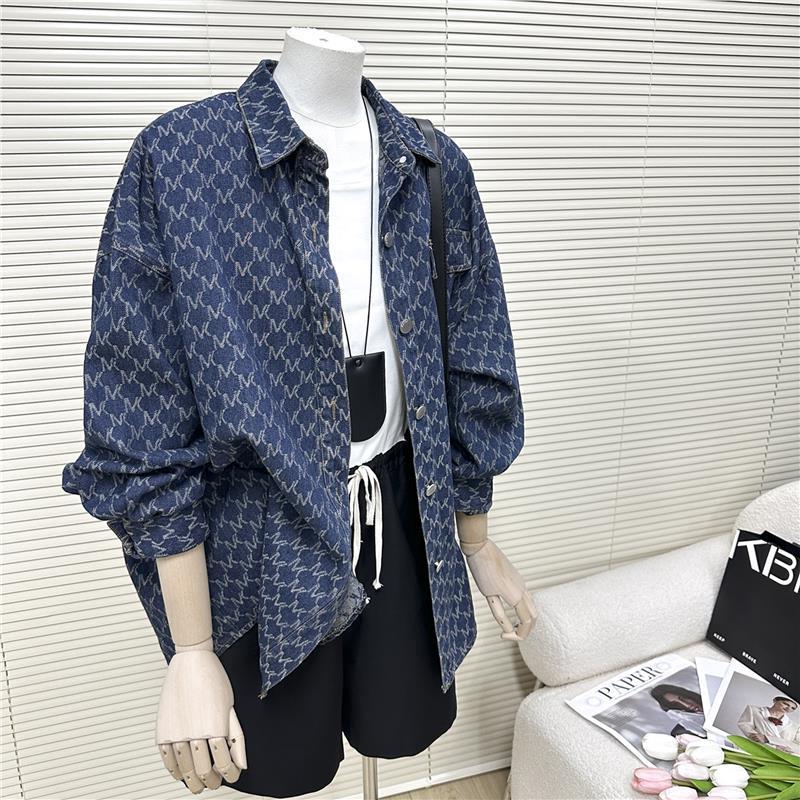 港风复古提花薄款牛仔外套女2024春秋季新款韩版宽松显瘦长袖衬衫