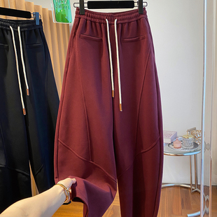 安可拉红香蕉裤女秋冬2024新款宽松百搭加厚弯刀裤镰刀裤红色裤子