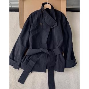 牛X货 巨炸裂！黑色系带立领短款风衣外套女2025早春防风气质开衫