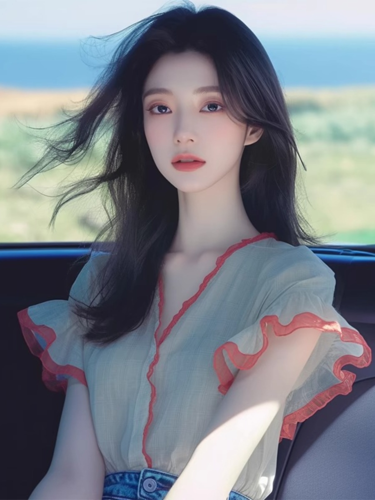 小香风撞色衬衫女夏季小众法式轻奢高级感气质绝美薄荷绿格纹上衣