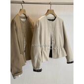 轻奢线极简气质撞色褶皱收腰短风衣 大单 错过是你亏 外单工厂